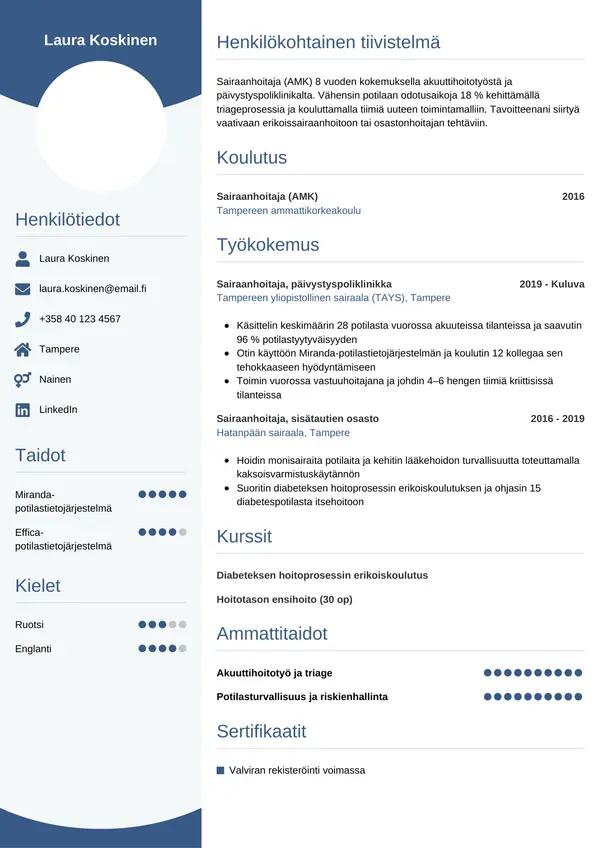 Sairaanhoitaja CV-pohja — Tyyli 4