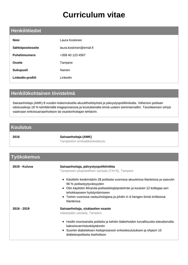 CV-pohja — Tyyli 8