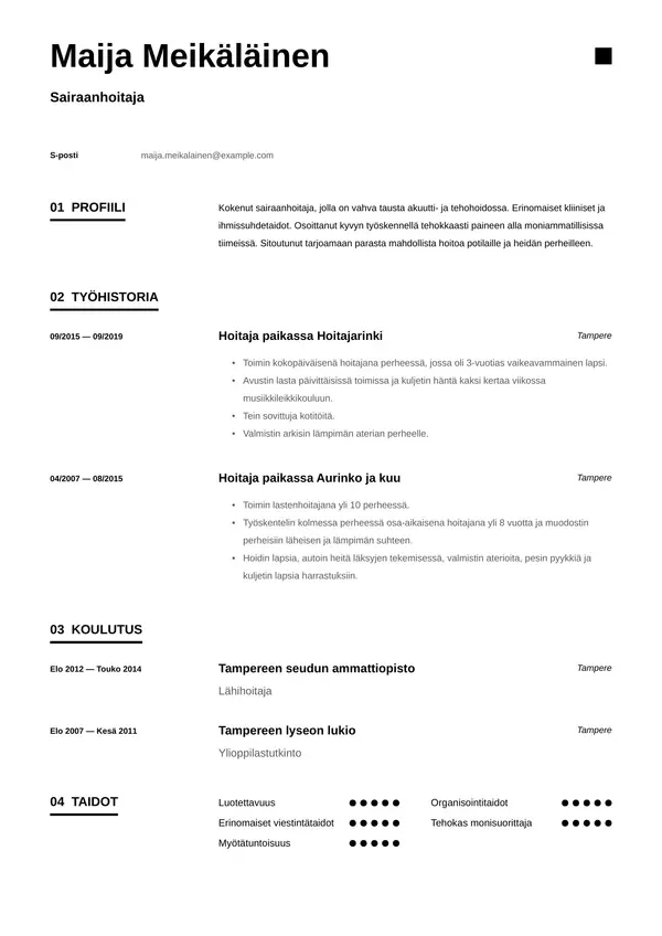 CV-pohja — Tyyli 1