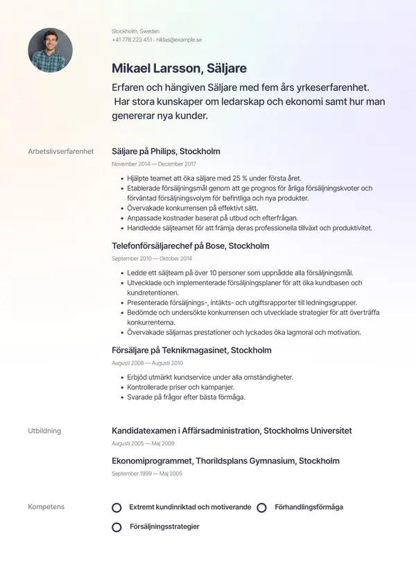 Saljare CV-pohja — Tyyli 1