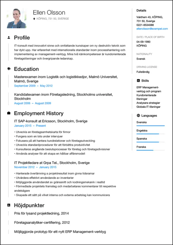Sap Konsult CV-pohja — Tyyli 1