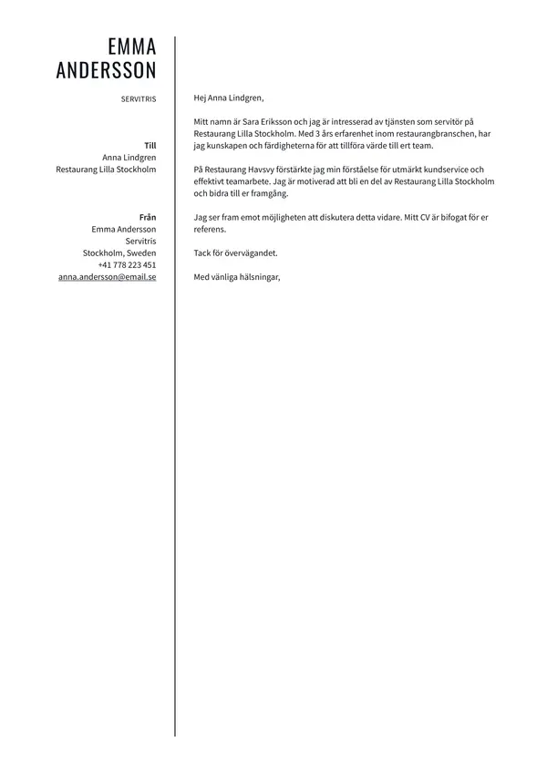 Servitris CV-pohja — Tyyli 1