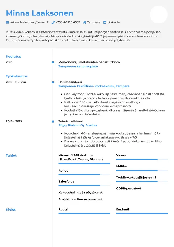 Sihteeri CV-pohja — Tyyli 2