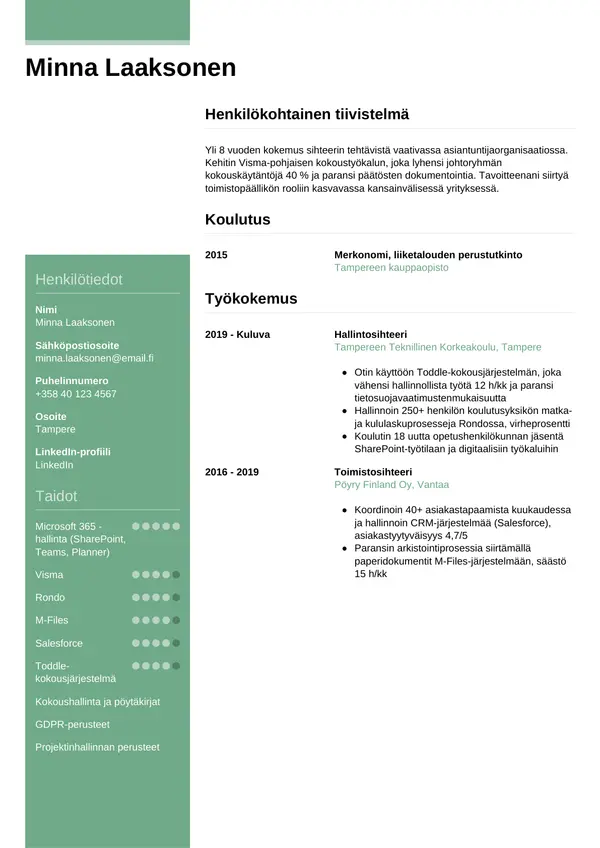 CV-pohja — Tyyli 8