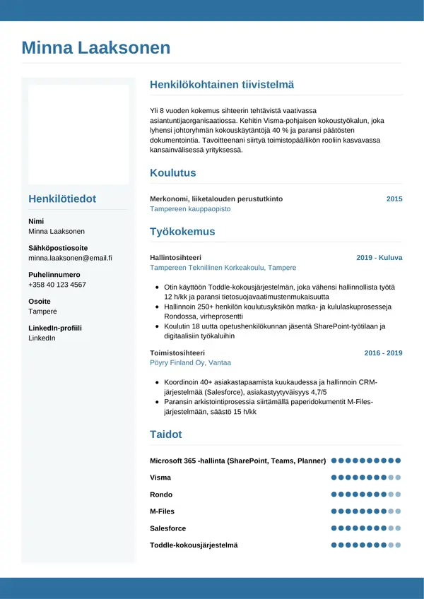Sihteeri CV-pohja — Tyyli 9