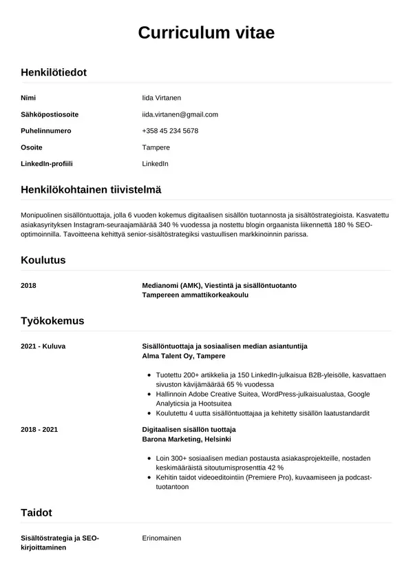 Sisallontuottaja CV-pohja — Tyyli 12