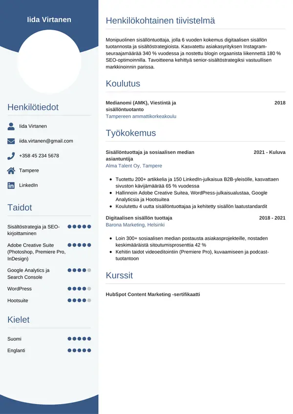 Sisallontuottaja CV-pohja — Tyyli 4