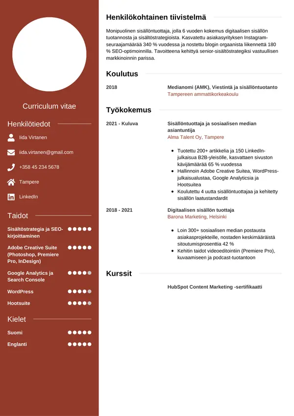Sisallontuottaja CV-pohja — Tyyli 5