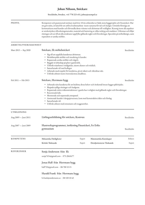 Snickare CV-pohja — Tyyli 3