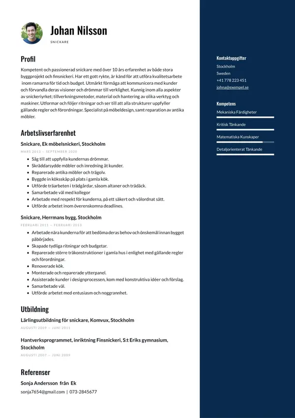 Snickare CV-pohja — Tyyli 4