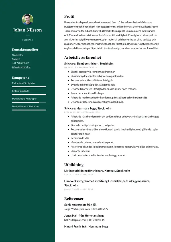 Snickare CV-pohja — Tyyli 5