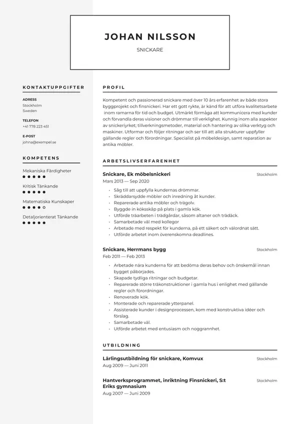 Snickare CV-pohja — Tyyli 7