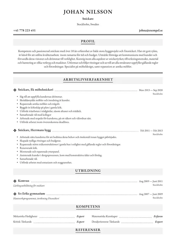 Snickare CV-pohja — Tyyli 8