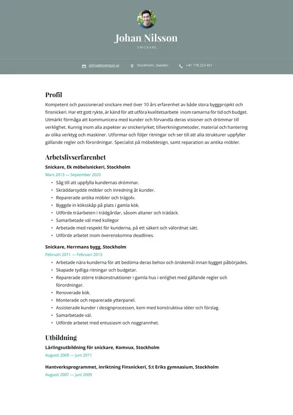 Snickare CV-pohja — Tyyli 9