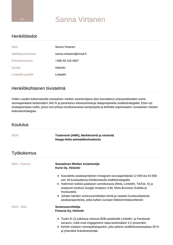 CV-pohja — Tyyli 6