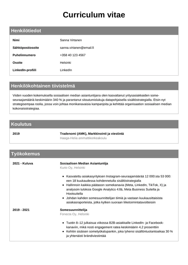 CV-pohja — Tyyli 7