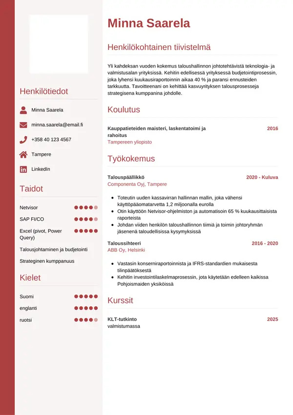 Talouspaallikko CV-pohja — Tyyli 10