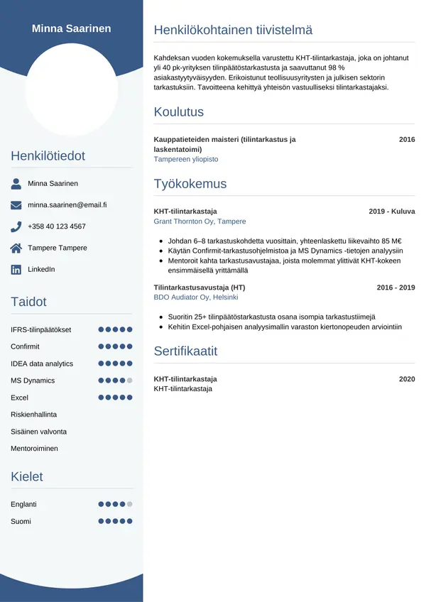 Tilintarkastaja CV-pohja — Tyyli 4