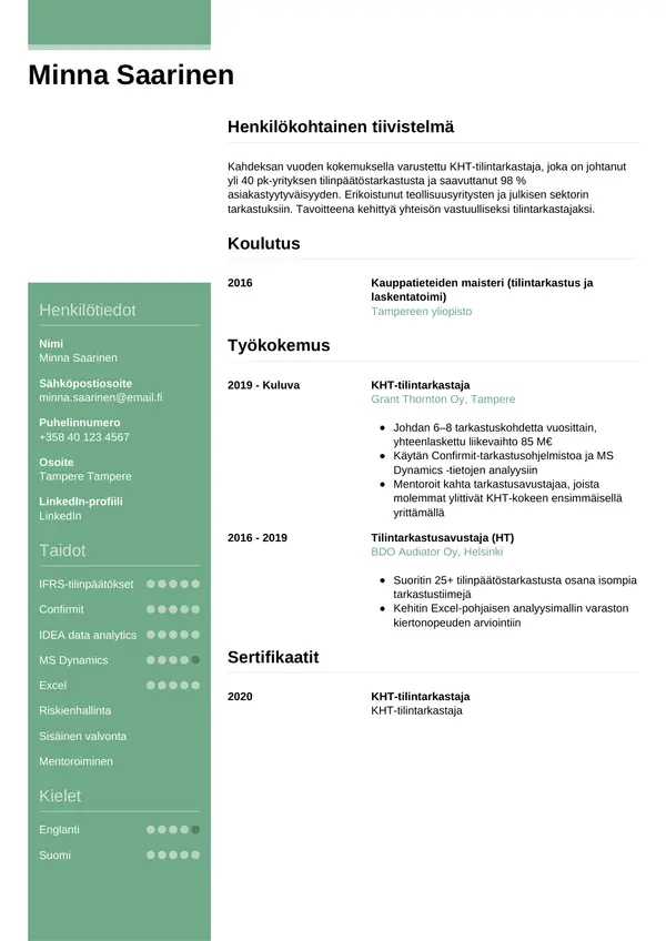 Tilintarkastaja CV-pohja — Tyyli 8