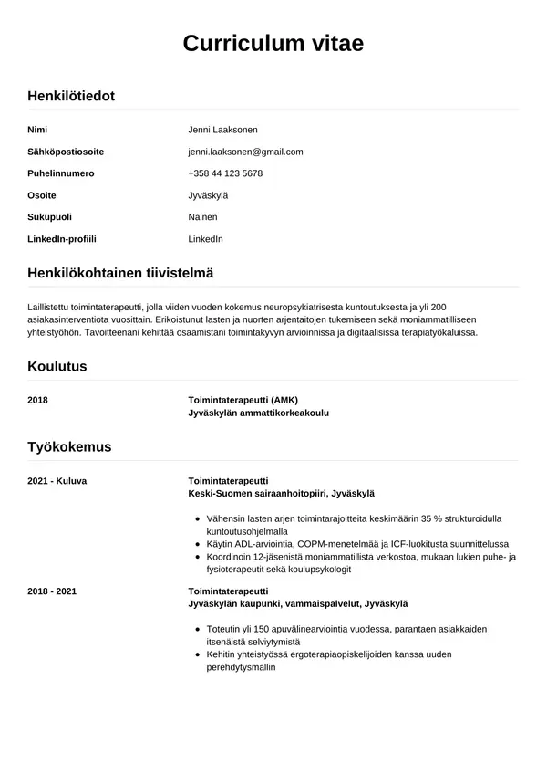 CV-pohja — Tyyli 12