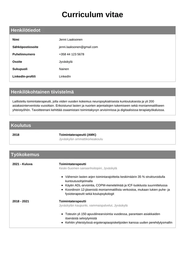 CV-pohja — Tyyli 7