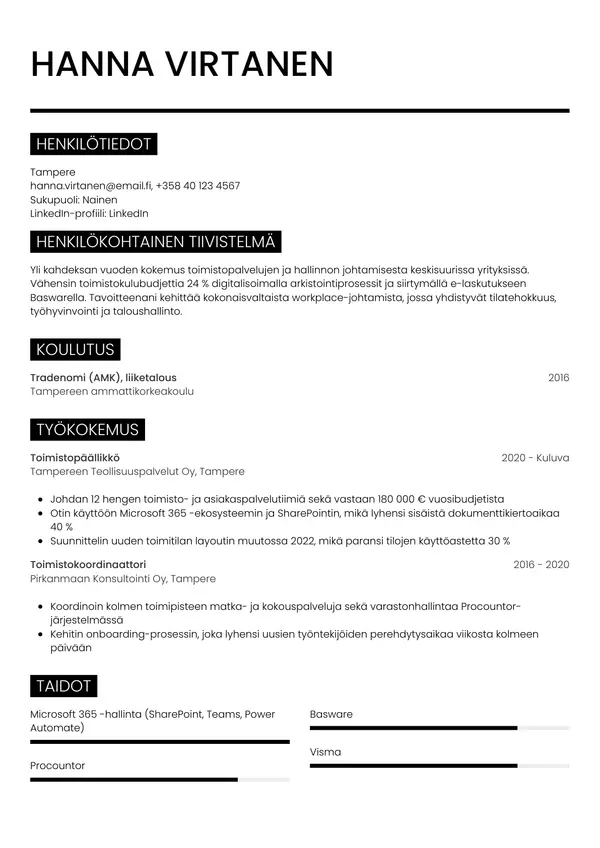 Toimistopaallikko CV-pohja — Tyyli 11