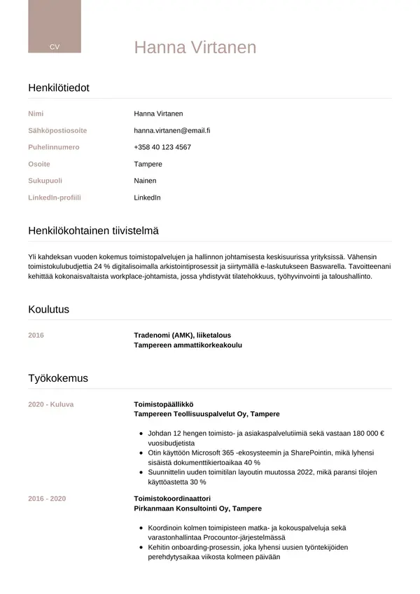 CV-pohja — Tyyli 6