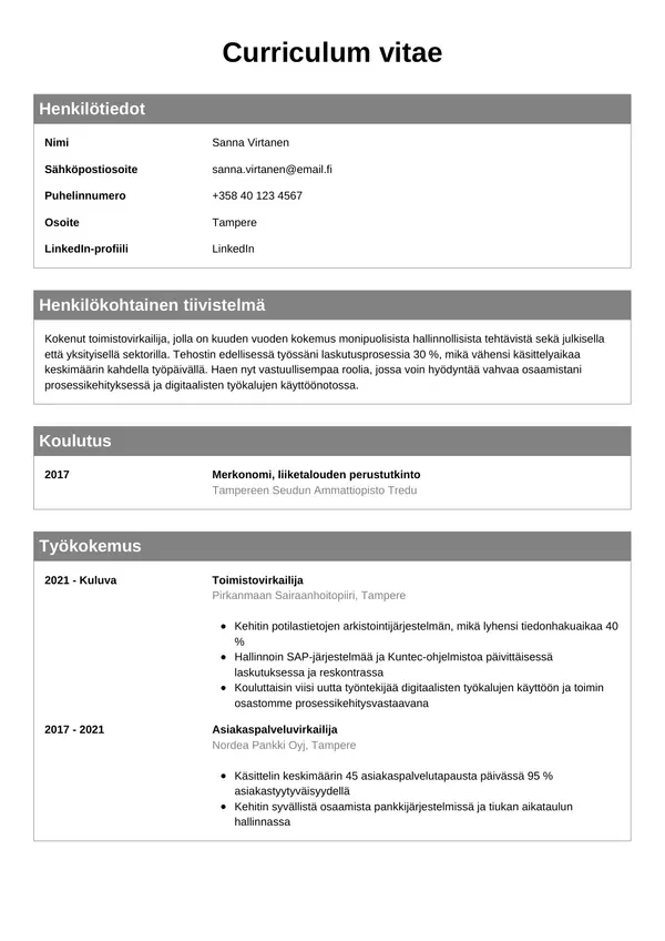 CV-pohja — Tyyli 7