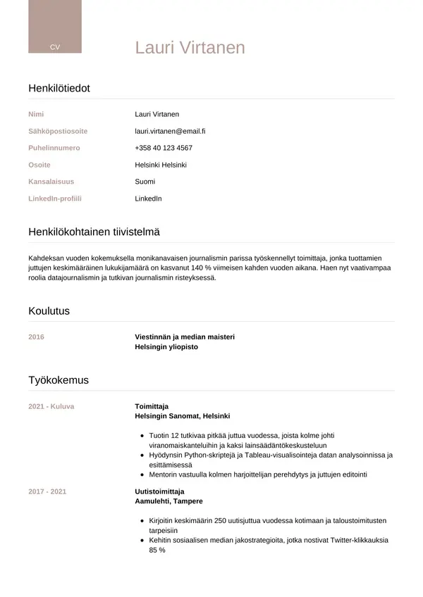 CV-pohja — Tyyli 6