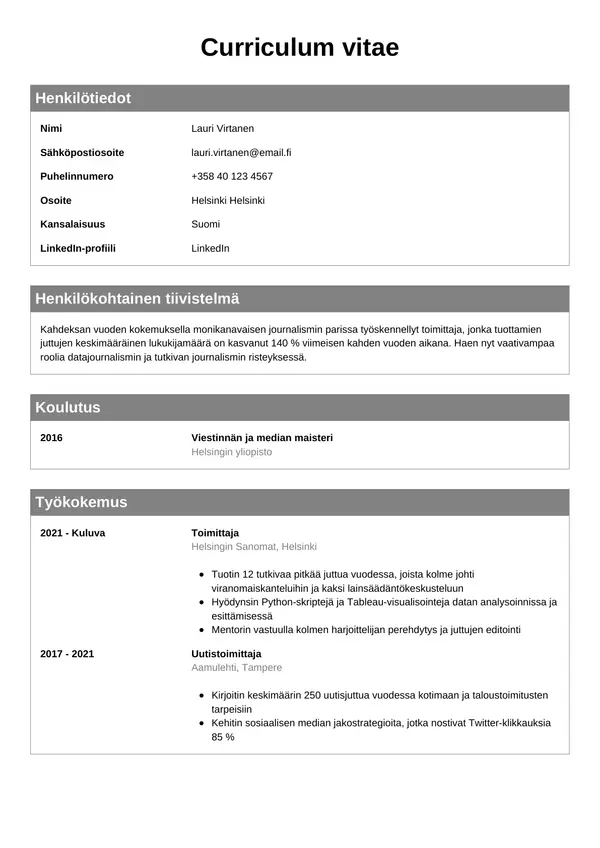 CV-pohja — Tyyli 7