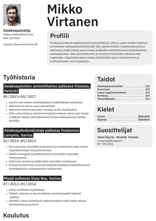 Toronto CV-pohja — Tyyli 1