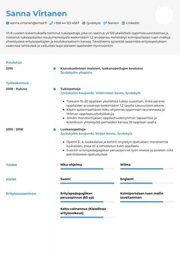 Tukiopettaja CV-pohja — Tyyli 2