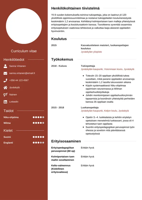 Tukiopettaja CV-pohja — Tyyli 5
