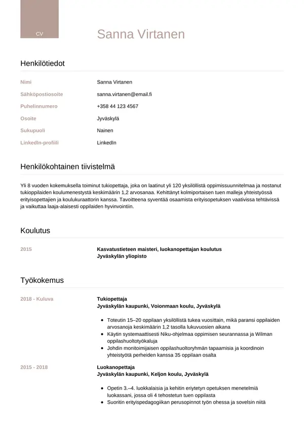 CV-pohja — Tyyli 6