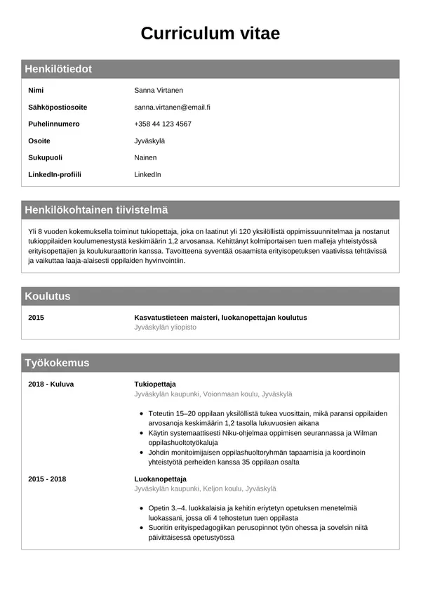 CV-pohja — Tyyli 7