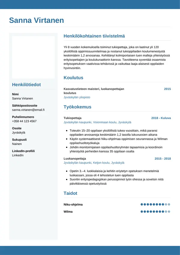 Tukiopettaja CV-pohja — Tyyli 9