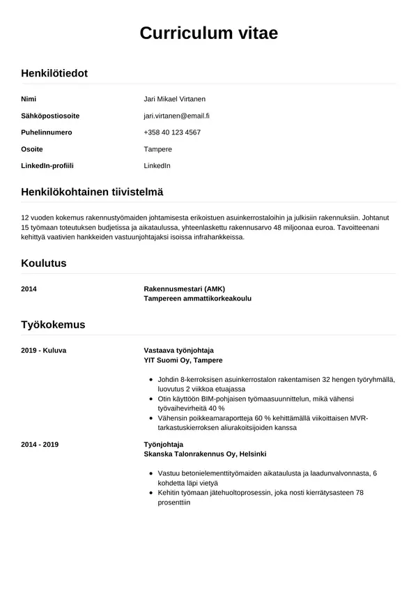 CV-pohja — Tyyli 12