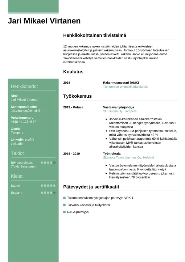 CV-pohja — Tyyli 8