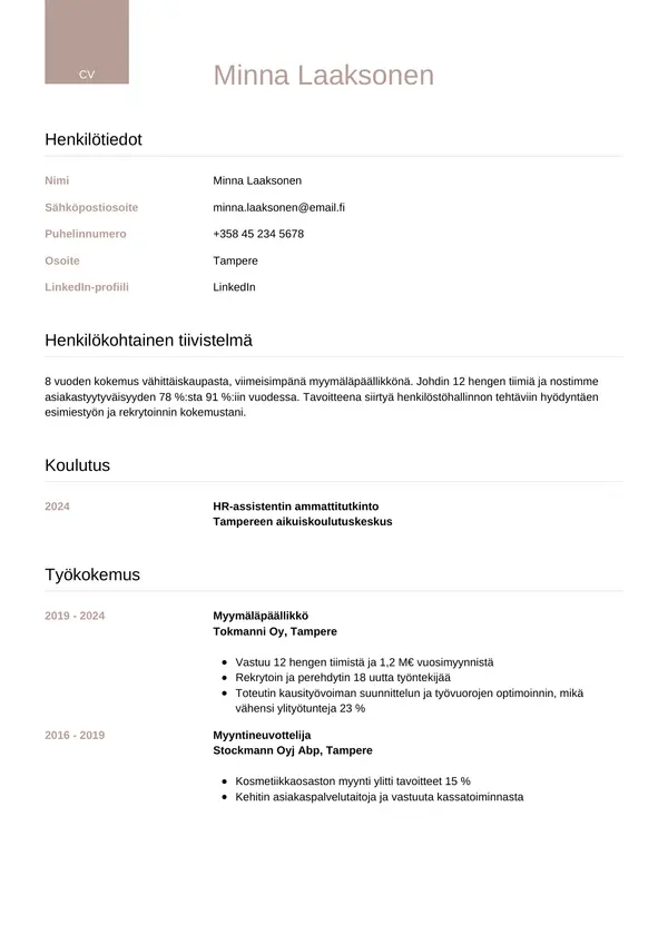 CV-pohja — Tyyli 6