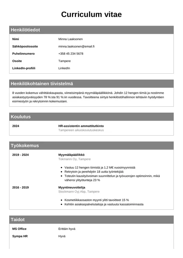 CV-pohja — Tyyli 7