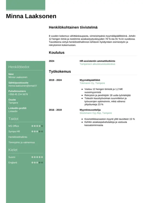 CV-pohja — Tyyli 8