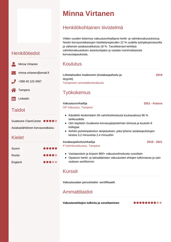 Vakuutusvirkailija CV-pohja — Tyyli 10