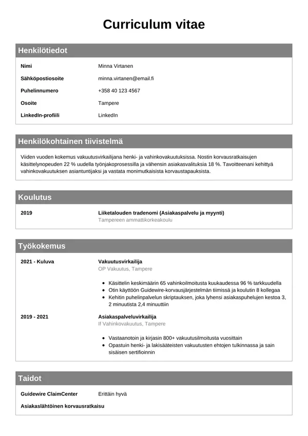 CV-pohja — Tyyli 7
