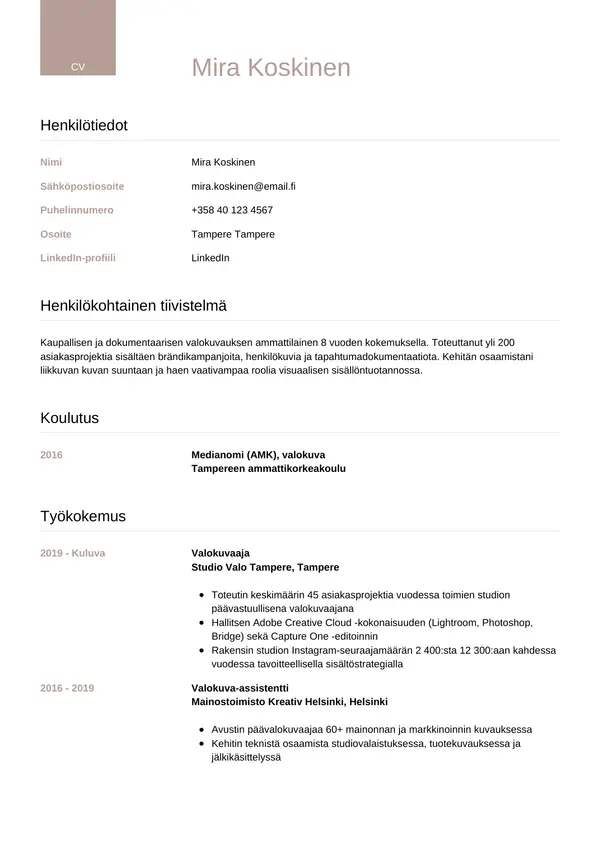 CV-pohja — Tyyli 6