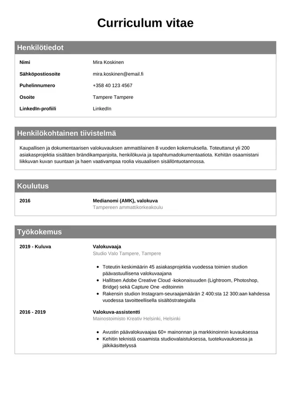 CV-pohja — Tyyli 7