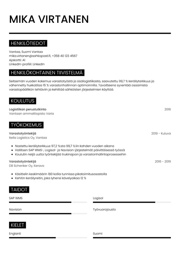 CV-pohja — Tyyli 11