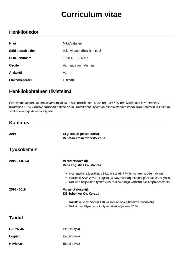 CV-pohja — Tyyli 12