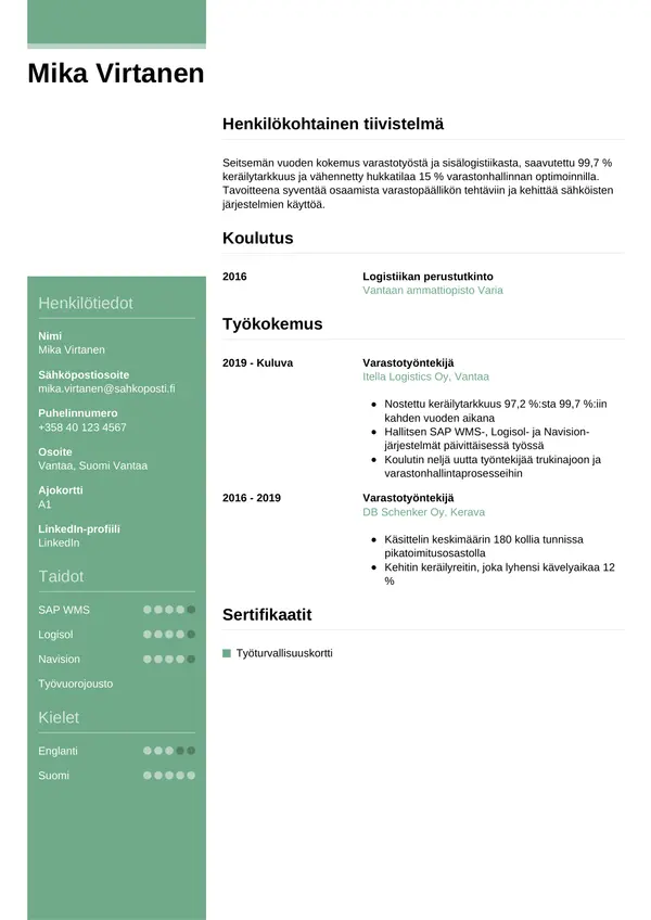 CV-pohja — Tyyli 8