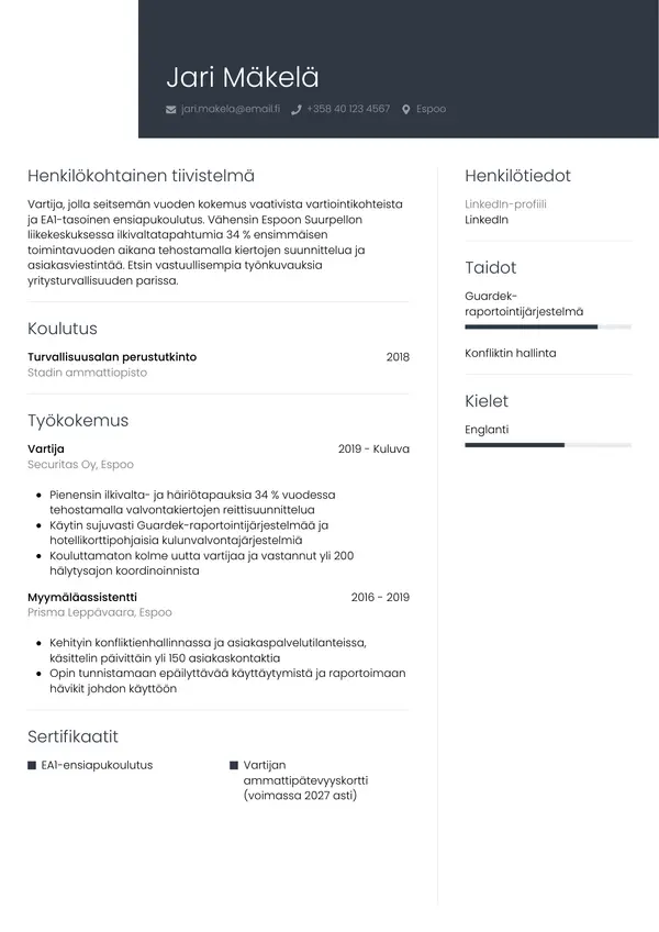 CV-pohja — Tyyli 1