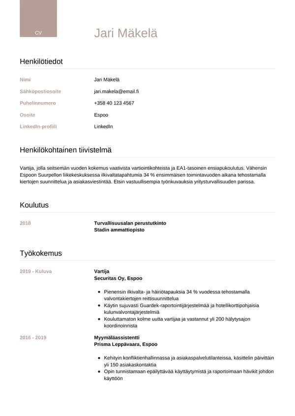 CV-pohja — Tyyli 6